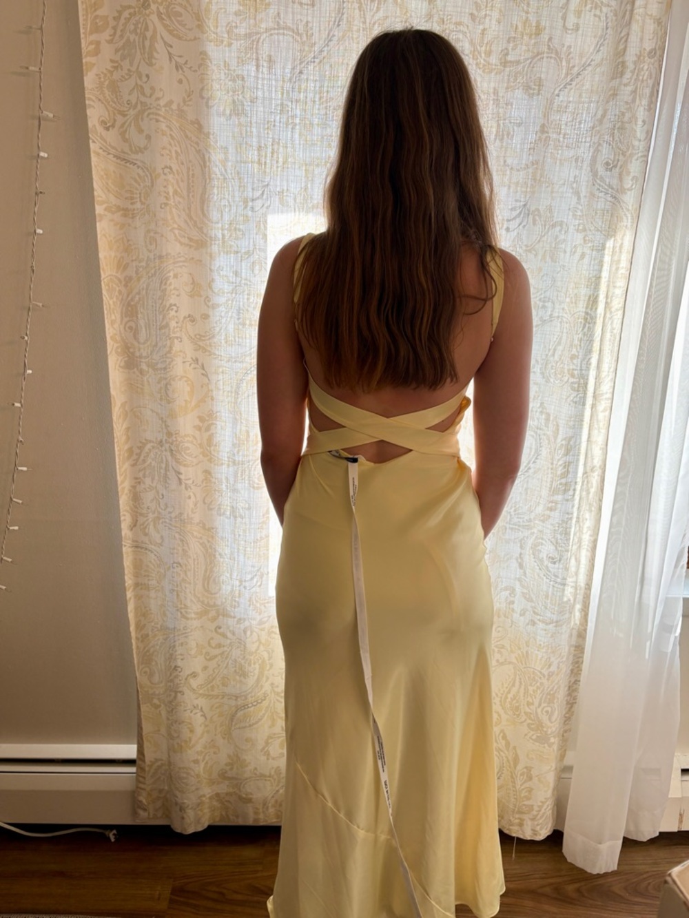 NWT Lucy In The Sky Satin Open Back Maxi Dress in Yellow (size small) - Picture 2 of 7